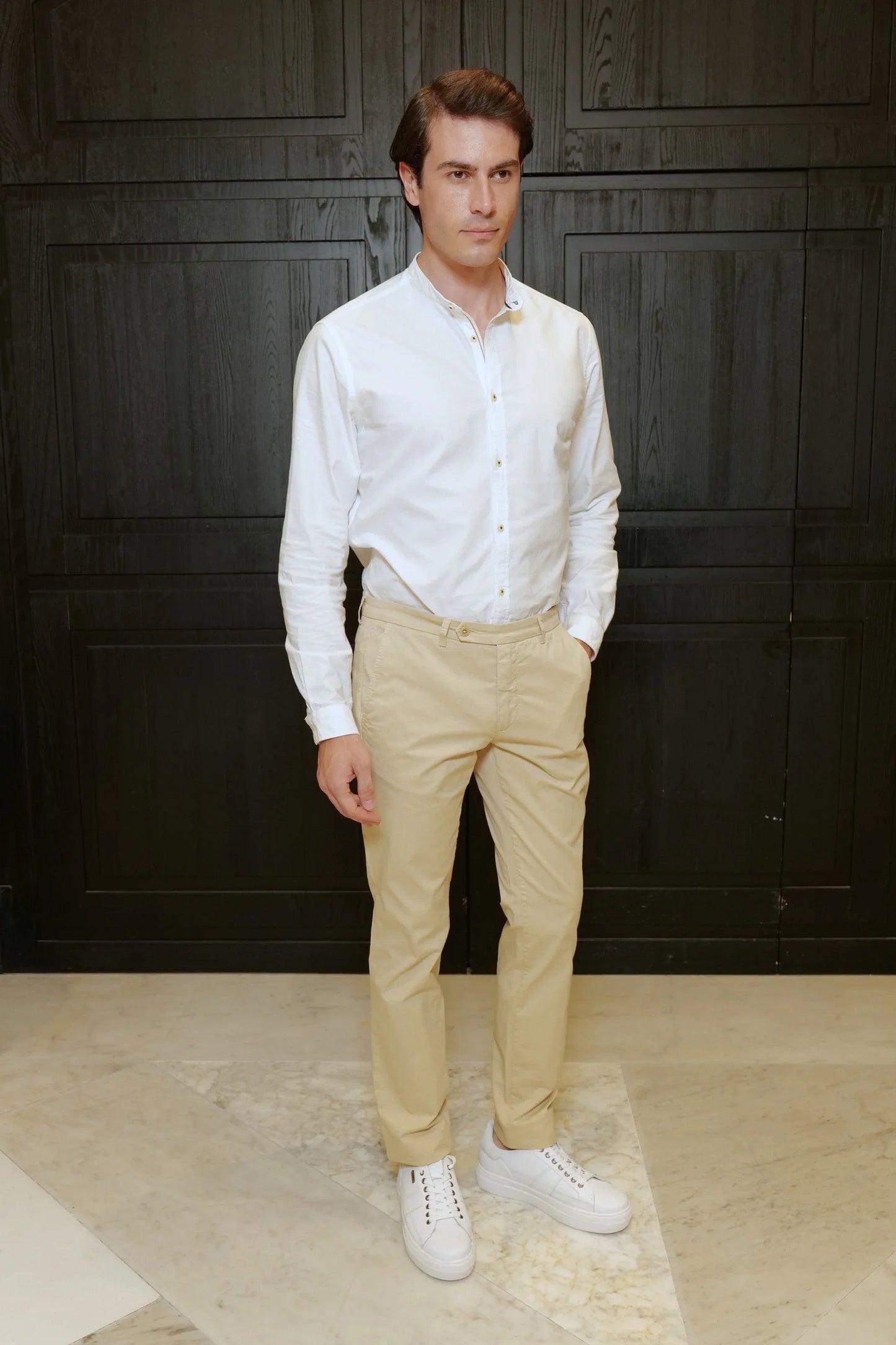 Spring Summer Beige Cotton Chino Trousers