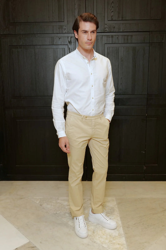 Spring Summer Beige Cotton Chino Trousers