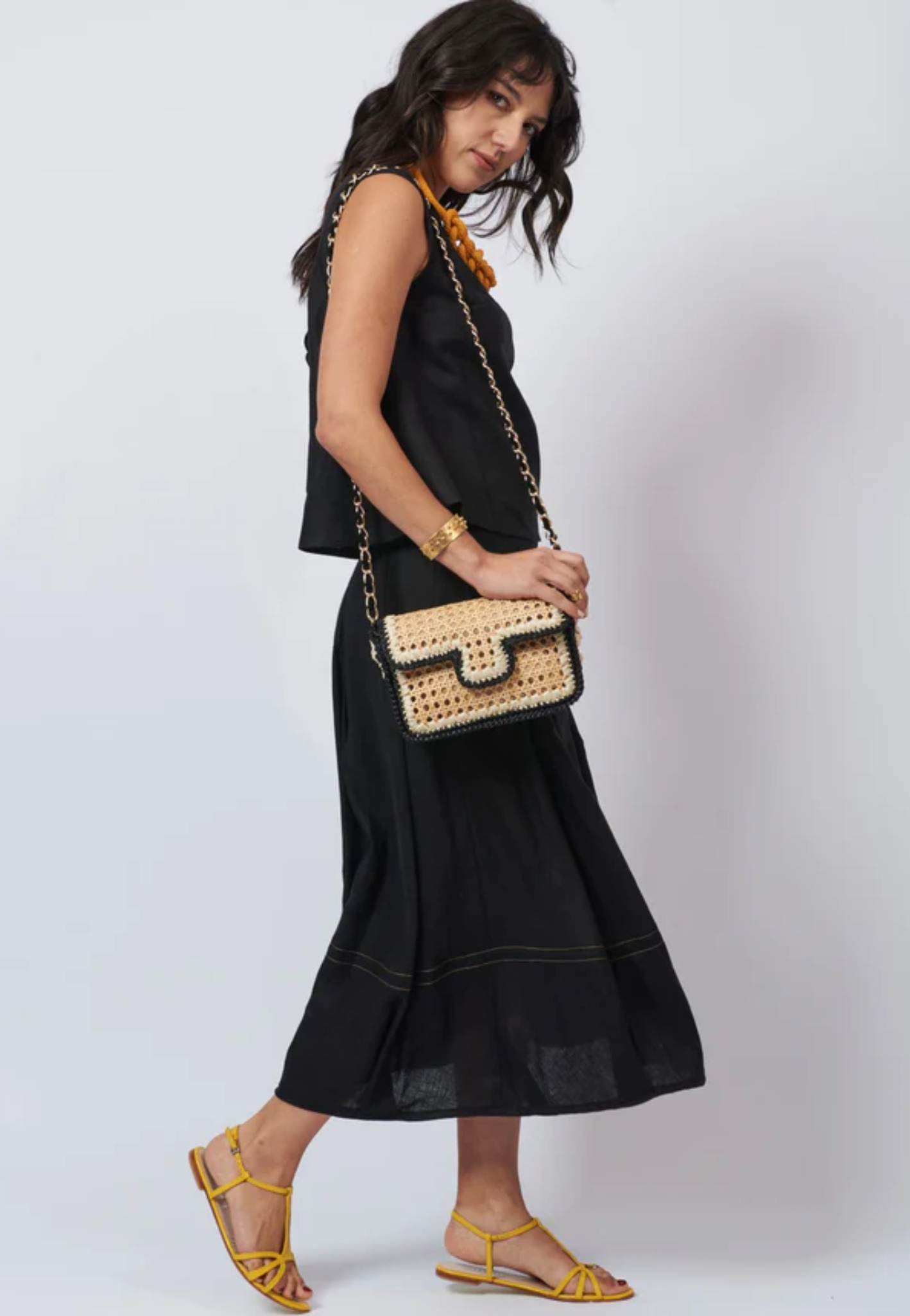 Raffia Bag - Ginevra Rattan and Raffia Bag Black and off-white