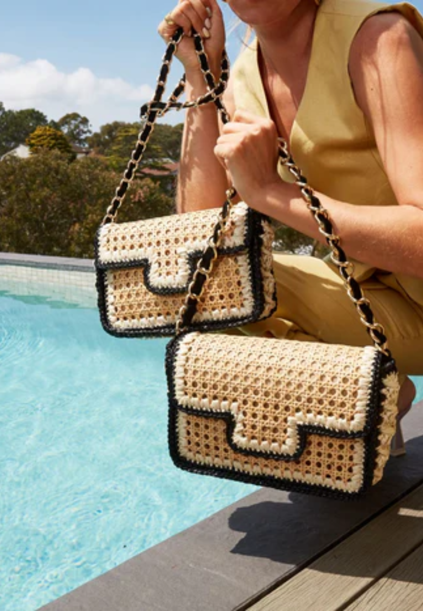 Raffia Bag - Ginevra Rattan and Raffia Bag Black and off-white