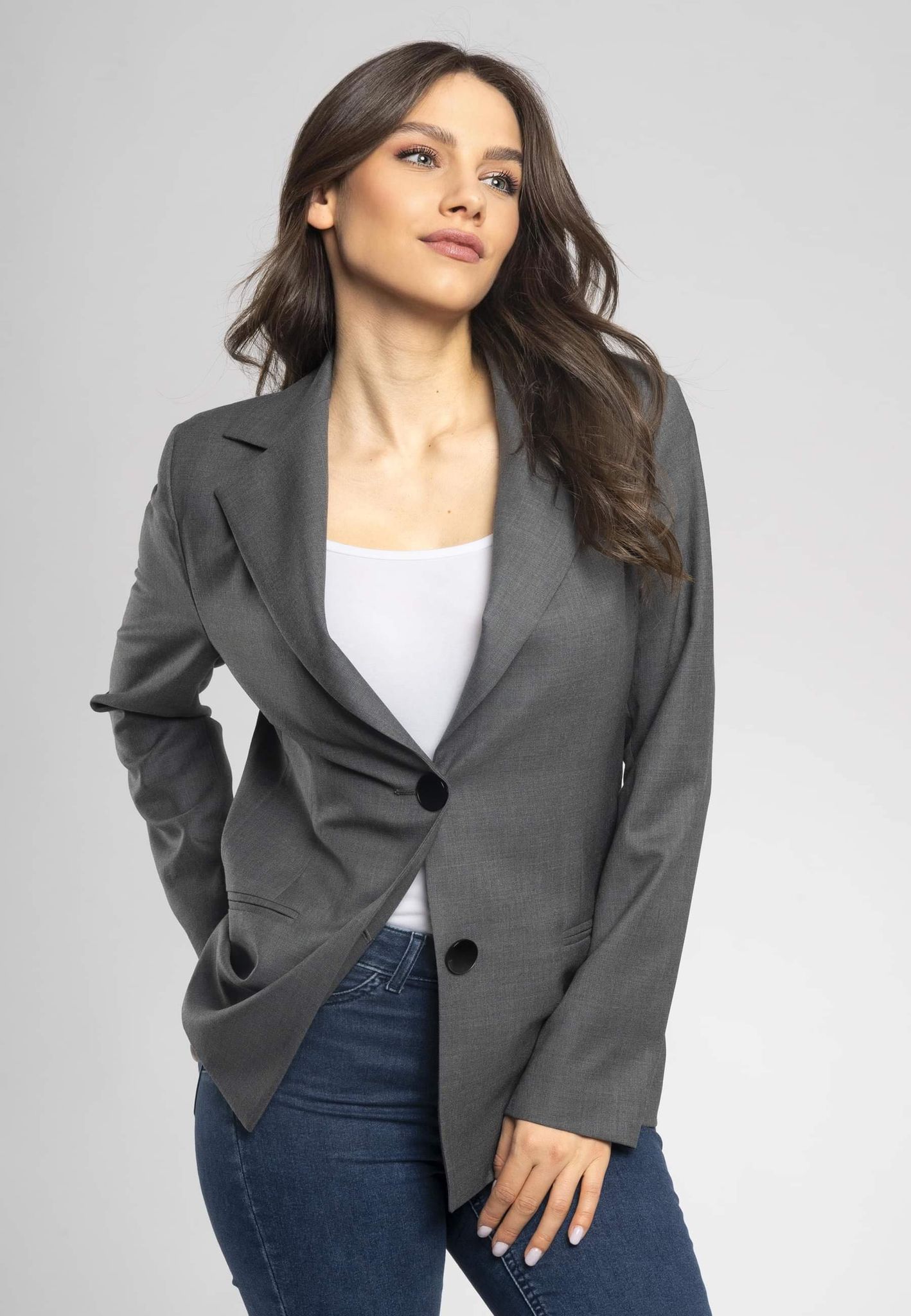 Grey wool blazer womens best sale