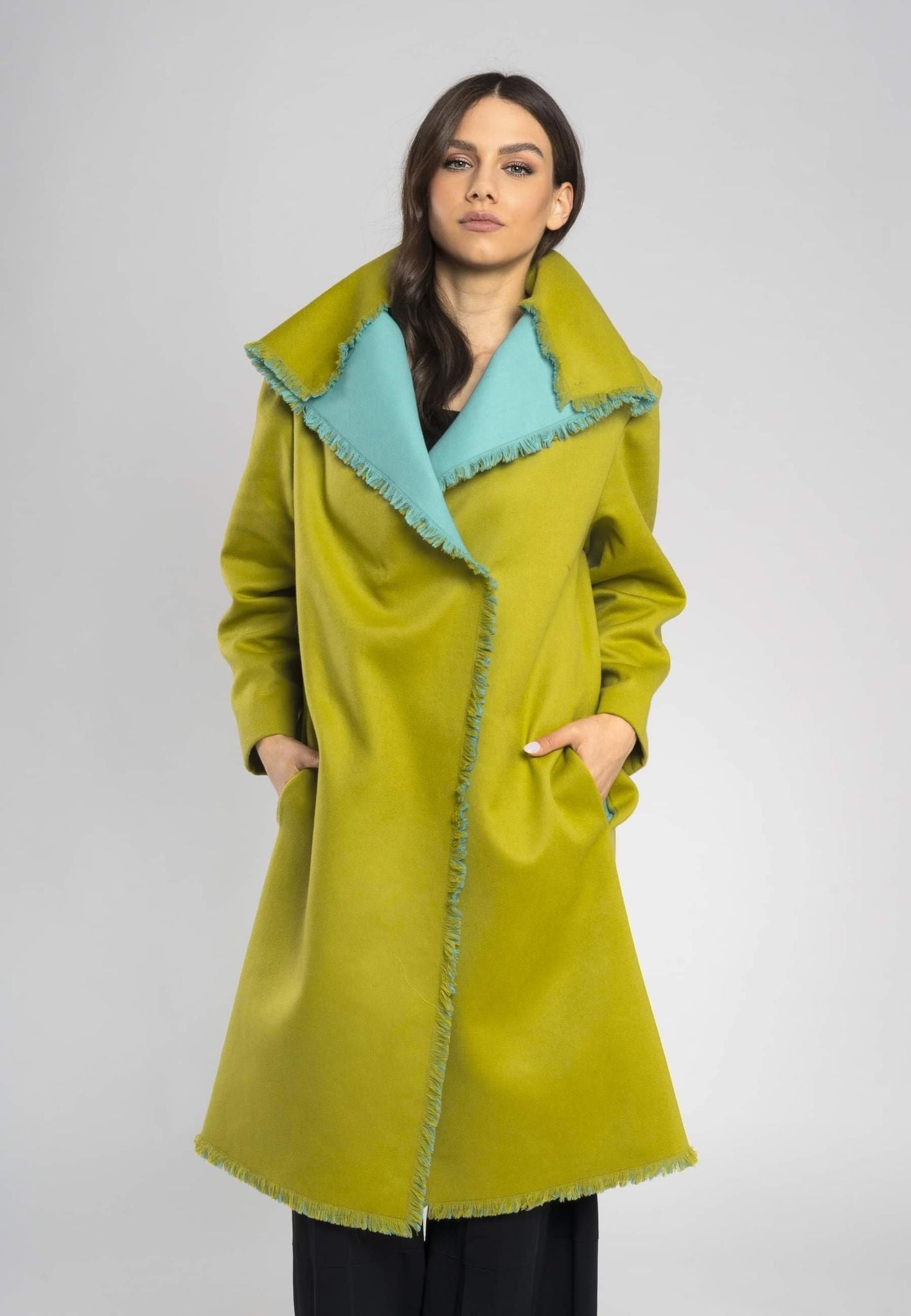 large collar coat Italian wool coat  Italian wool coat womens wool coat women wool coat for women  green wool coat olive green wool coat  women's designer coat designer coat 