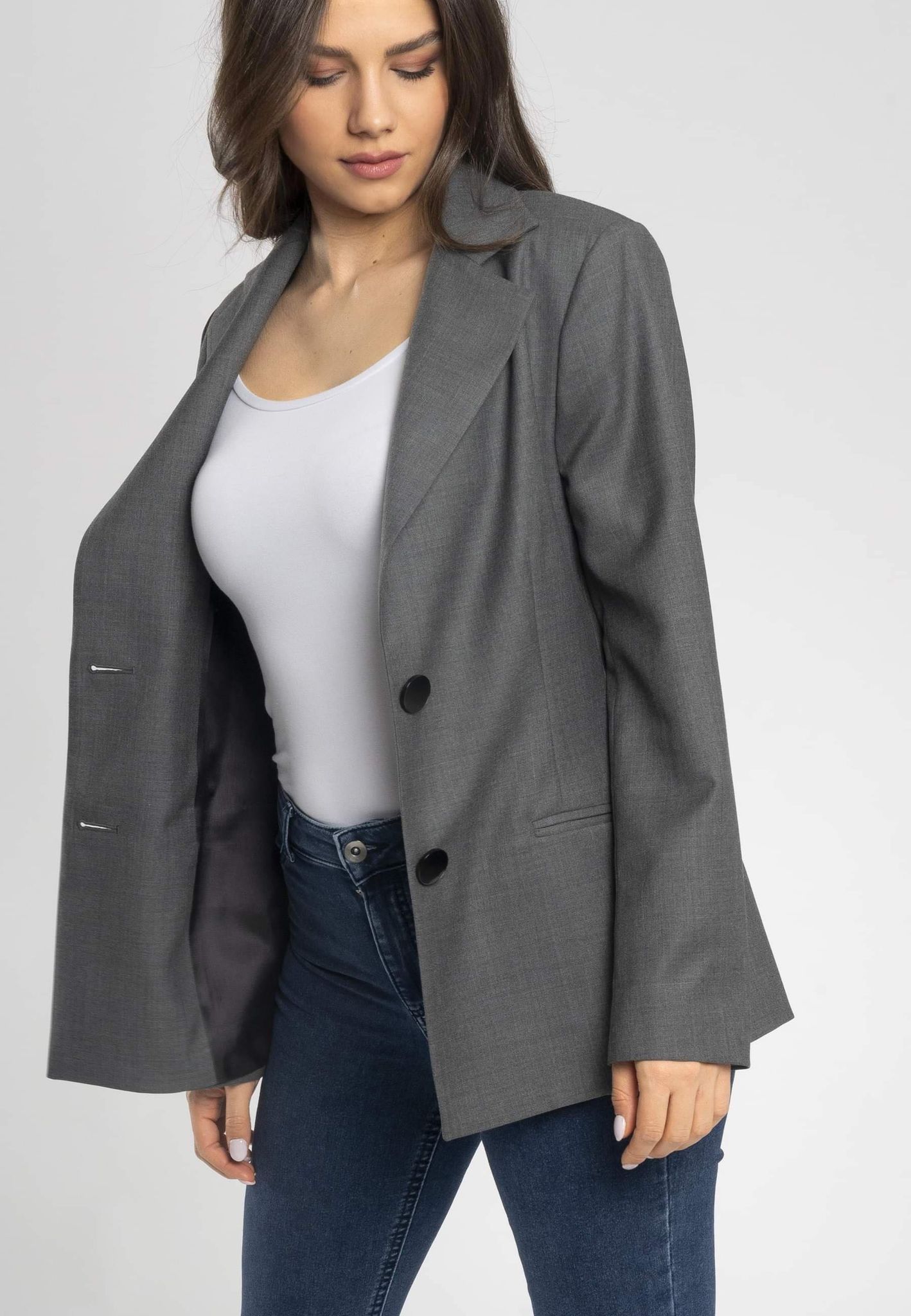 light grey blazer, slim fit blazer, women's wool blazer, italian wool blazer, professional women's blazer, designer blazer 