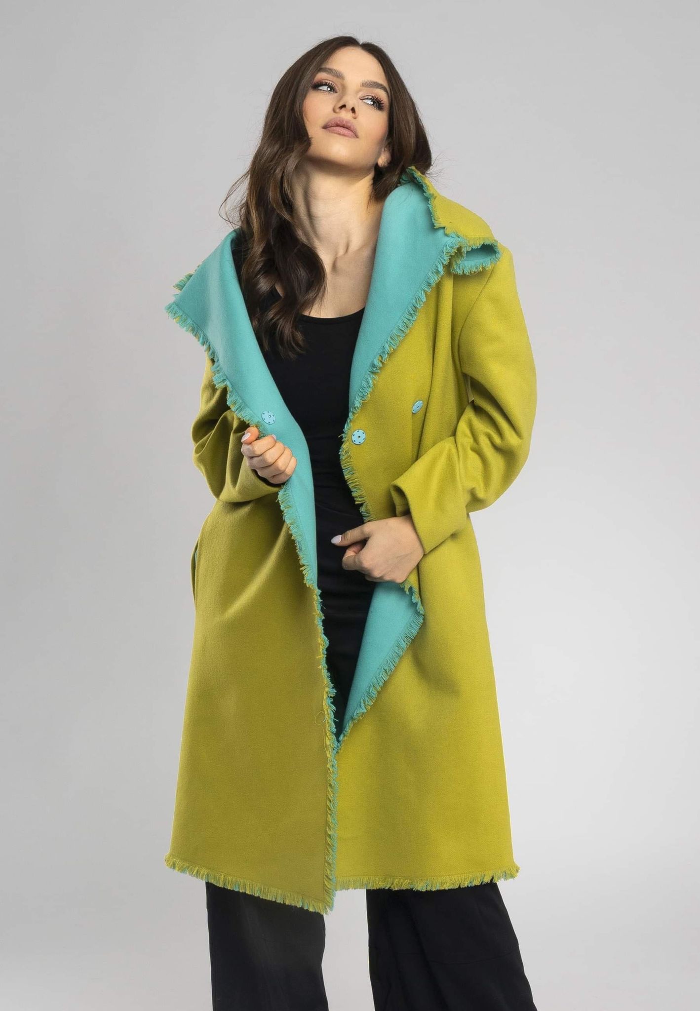 large collar coat Italian wool coat  Italian wool coat womens wool coat women wool coat for women  green wool coat olive green wool coat  women's designer coat designer coat 