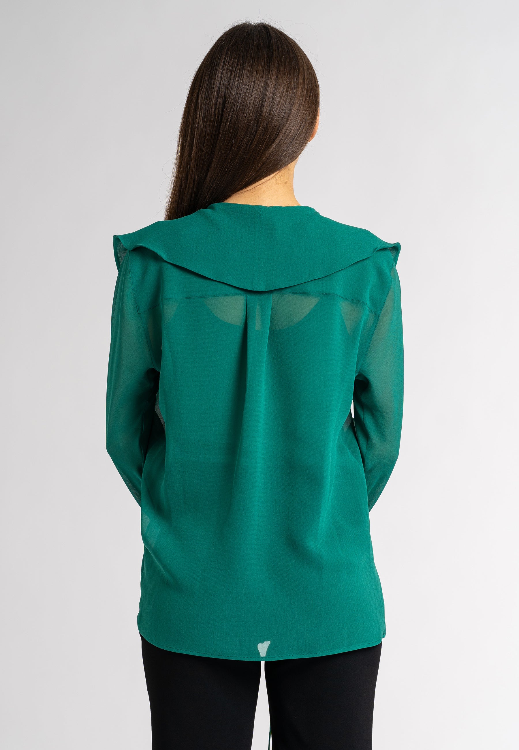 Allegra Green Blouse: Ruffle Blouse  Long Sleeve Ruffle Blouse – Tema Moda