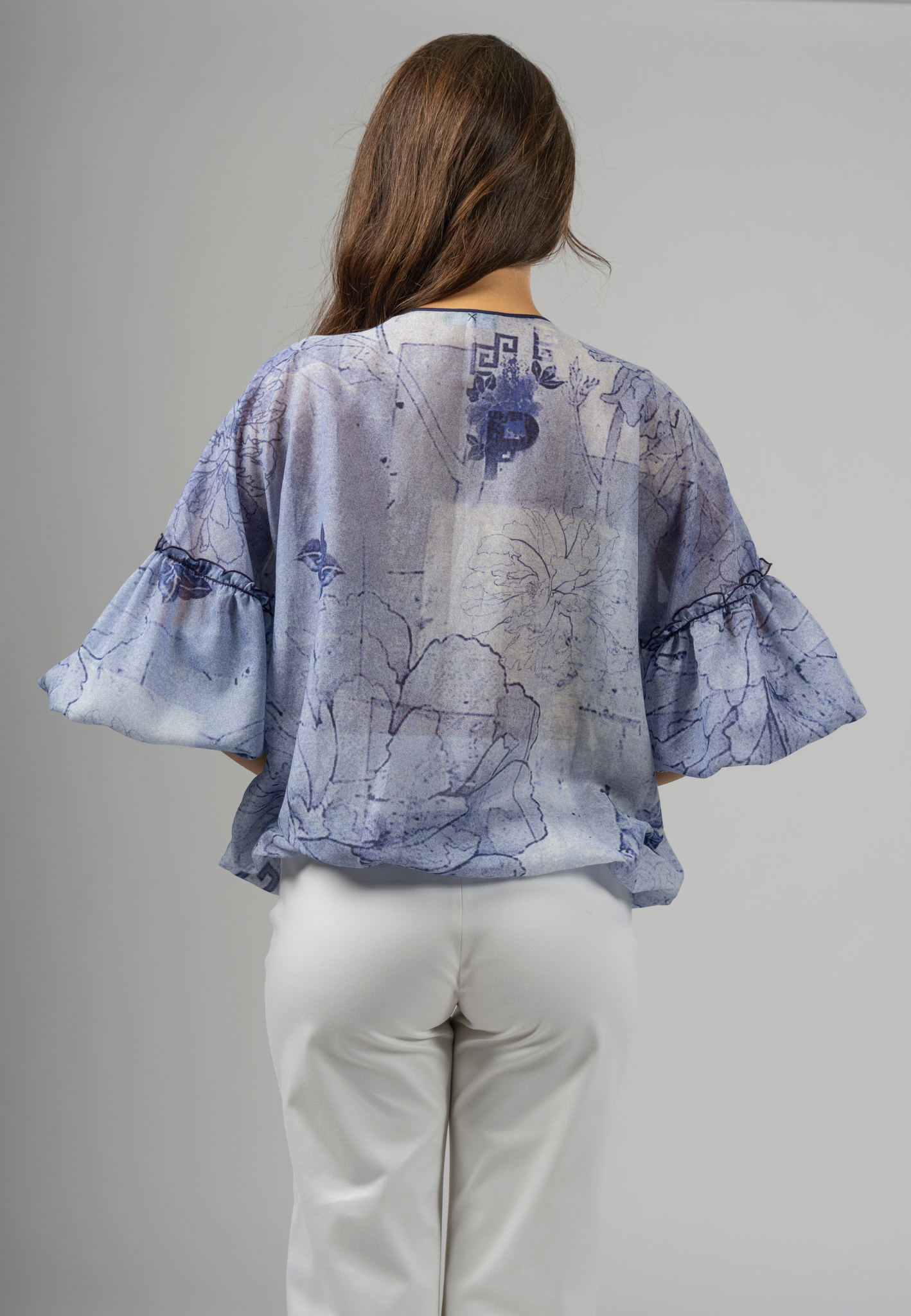 Italian cotton blouse, women's fashion blouses, elegant women's tops, luxury women's blouses, designer cotton blouses, made in Italy clothing, floral print blouse, tassel neck blouse, batiste cotton clothing, artisanal Italian blousem, premium Italian craftsmanship