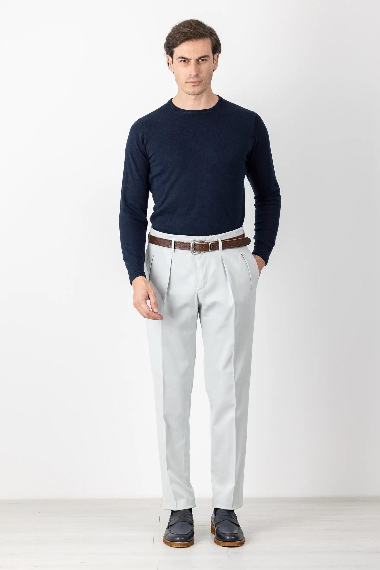 Autumn Winter Gray Cotton and Modal Chino Trousers