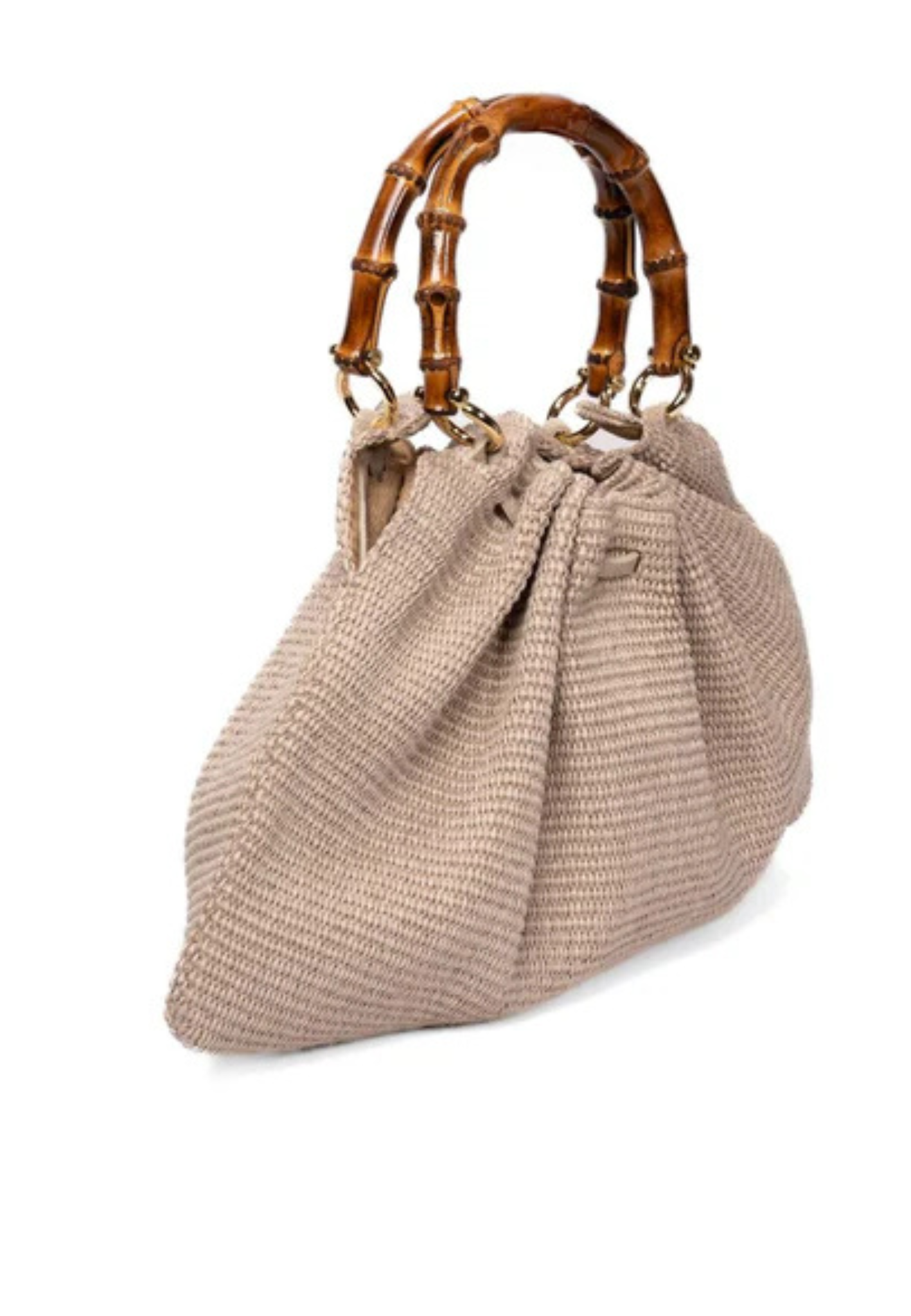 Raffia & Bamboo Bag - Light Grey