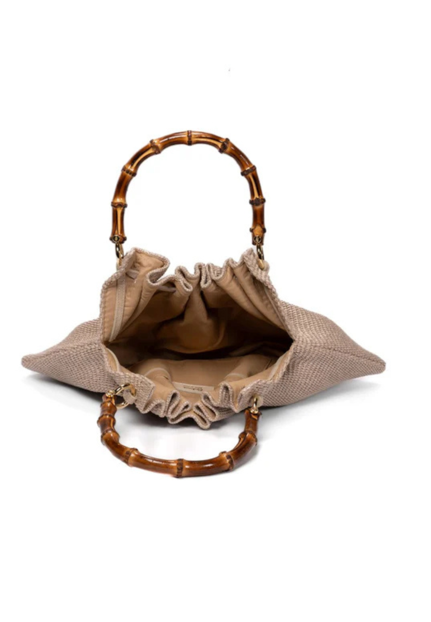 Raffia & Bamboo Bag - Light Grey