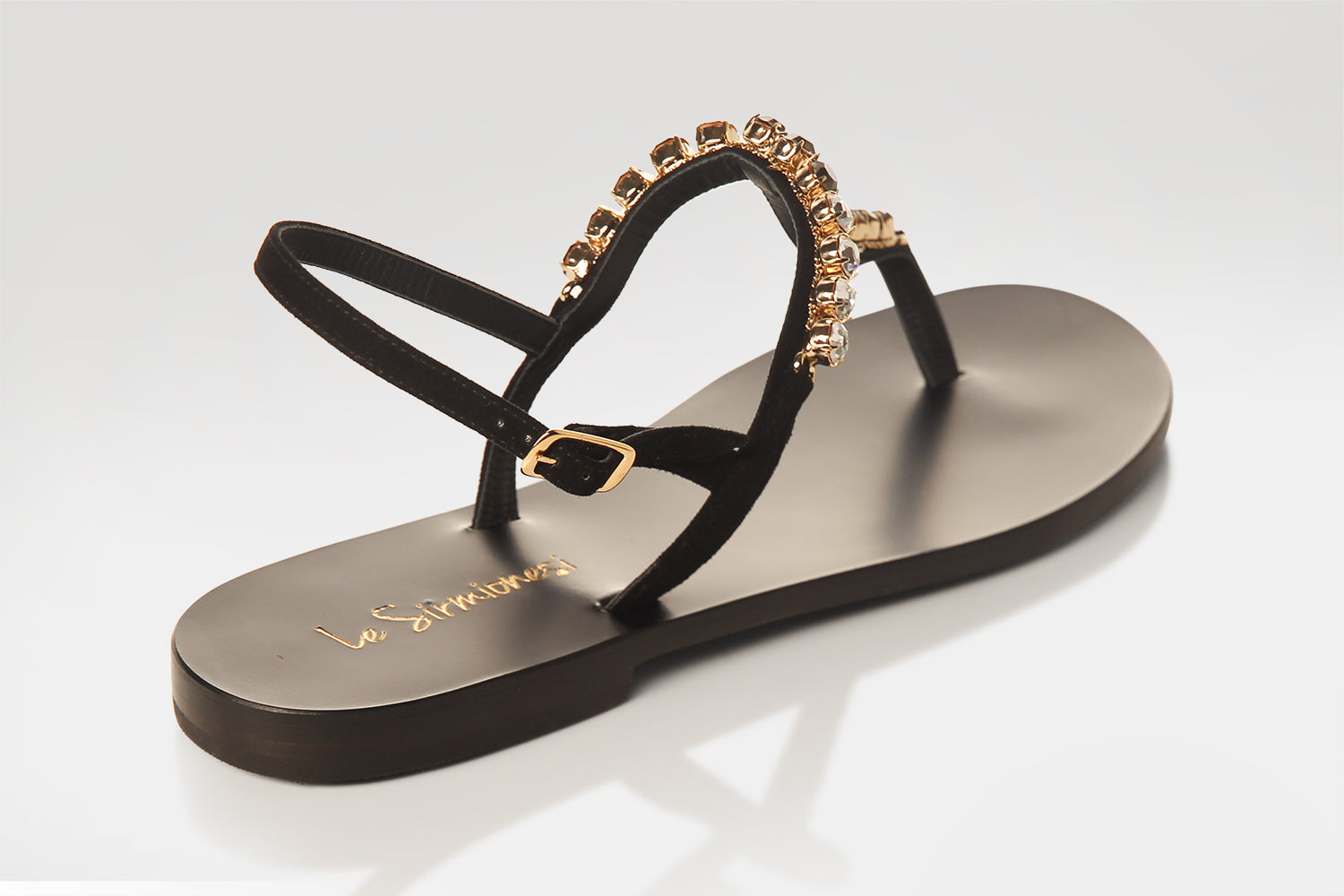 Dani - Handmade Capri Sandals - Made in Italy - Color Black deals - Real Tuscan Leather - Crystals